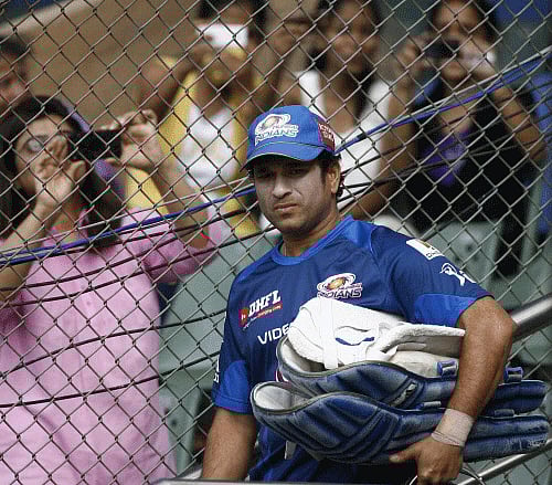 Mumbai Indians player Sachin Tendulkar during a practice session in Mumbai on Saturday. PTI Photo