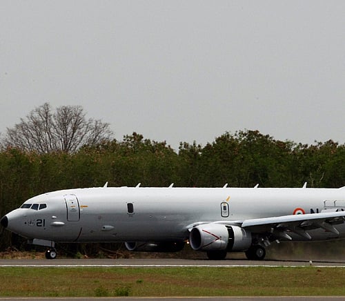 Maiden landing of Boeing P8I, a Long Range Maritime Reconnaissance and Anti Submarine Warfare Aircraft at Naval Air station Rajali, Arakkonam near Chennai on Wednesday. PTI Photo