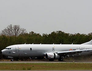 Maiden landing of Boeing P8I, a Long Range Maritime Reconnaissance and Anti Submarine Warfare Aircraft at Naval Air station Rajali, Arakkonam near Chennai on Wednesday. PTI Photo