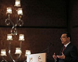 hinese Premier Li Keqiang addresses a gathering during an event organised by Indian Council of World Affairs (ICWA) in New Delhi May 21, 2013. Li is in India on a three-day state visit. REUTERS