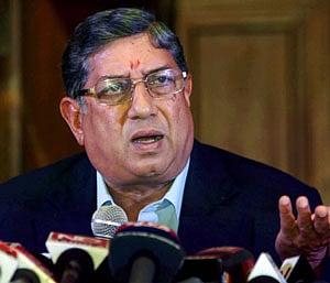 BCCI President N. Srinivasan during an interaction with media in Kolkata on Sunday. PTI Photo