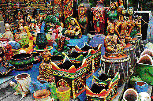 ATTRACTIVE Terracotta pottery at the exhibition.