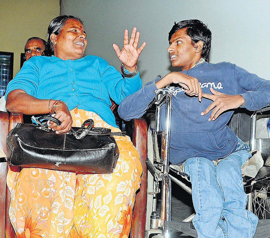 rearing: A physically challenged candidate waits for his turn at the CET counselling, in Bangalore on Monday. dh photo