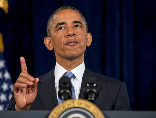 President Barack Obama gestures as he speaks in San Jose, Calif. , Friday, June 7, 2013. The president defended his government's secret surveillance, saying Congress has repeatedly authorized the collection of America's phone records and U.S. internet use. (AP Photo