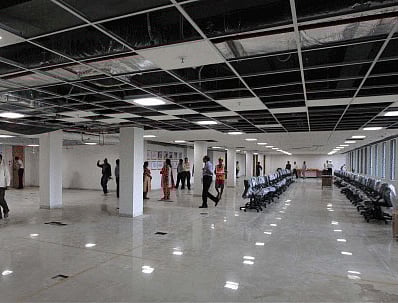 Renovation is carried out at Maharashtra Mantralaya building which was ravaged in a fire a year ago, in Mumbai on Friday. PTI Photo.