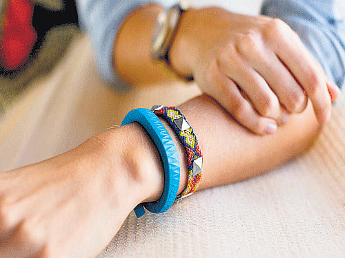 A handout of the Up band on the wrist.  Tracker devices like these keep you aware of your inactivity and lack of sleep, and help put your life onto a healthier track.  NYT