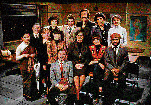comic relief : The cast of the show 'Mind Your Language'.
