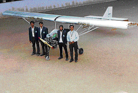 Students of HKBK College of Engineering who developed the aircraft. DH Photo