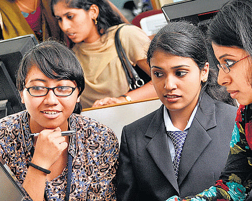 Satisfied: The students at Kristu Jayanti College find ERP user-friendly.