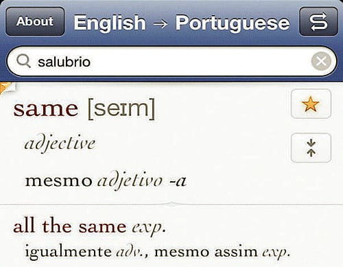 A screen grab of the Ultralingua dictionary app.