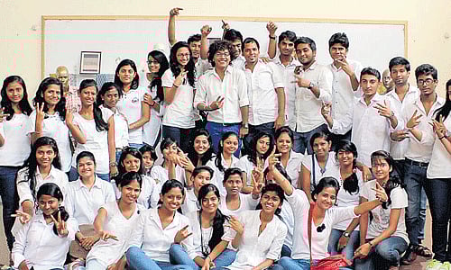 Spirited: First row (from left): Manisha, Deepu, Namrata, Ruchira, Preeti and Arunima. Second row: Prabhjot, Sonam, Saumya, Pinky, Kamini and Lasya. Third row: Gopika, Priyanka, Jyothi, Deepshikha, Sunita, Preeti, Kajal, Nidhi, Sangeeta, Bhagwati, Nikita, Darshana, Pratima and Bhawna. Last row: Manisha, Shalu, Purva, Kavinder, Rohit, Suhel, Kumud, Ravi, Pankaj, Atul, Hemant, Simit, Lucky, Surbhi and Sangeeta.