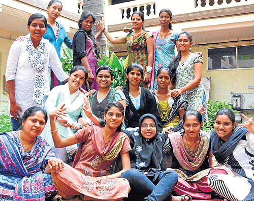 good company Top row (from left): Brinda, Rakshitha KR, Lekha J and Chaya. Second row: Lakshmi, Rakshitha S Nayak, Minhaj, Aishwarya, Neelambigai and Supreetha. Sitting: Usha Kumari, Hemalatha, Saqlain Fathima, Chaithra and Huma Afshan.