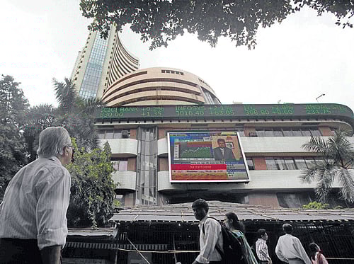 EBBING tide: A view of the BSE building in Mumbai. The rupee has lost 17 per cent since May, touching an all-time low of 65.56 to the US dollar, and the stock market is close to its lowest level in 12 months.