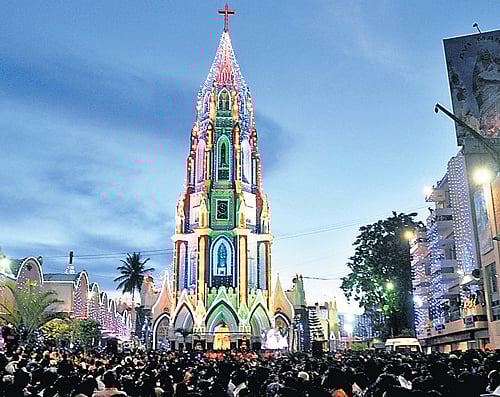 Devotees gather at the St Mary's Basilica in Shivajinagar on Thursday, the first day of the  annual nine-day prayer preceding the feast of St Mary. DH Photo