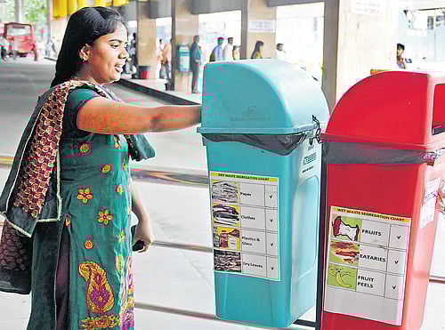 convenient: Eco dustbins at Jayanagar Bus Stand.