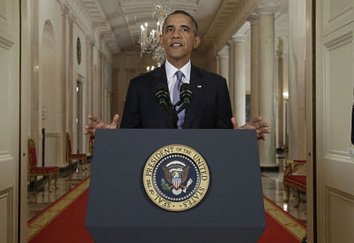 U.S. President Barack Obama addresses the nation about the situation in Syria from the East Room at the White House in Washington, September 10, 2013. REUTERS