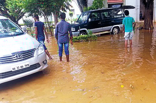 The inundated basement of Raheja Sai Garden in Whitefield.