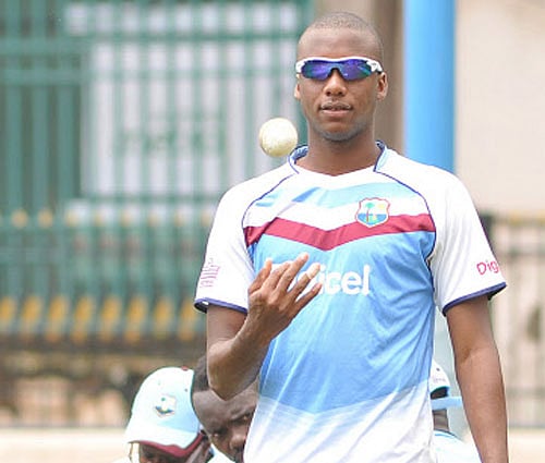 West Indies 'A' paceman Miguel Cummins at a training session in Bangalore on Friday. DH photo