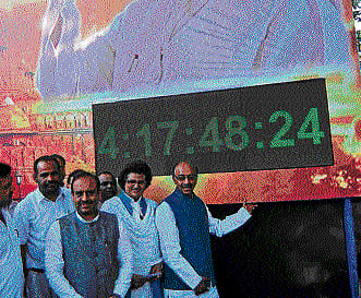 The BJP has installed countdown clocks in some locations ahead of the rally scheduled for Sunday. dh file