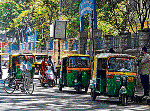 profitable Auto drivers do brisk business by parking outside Baldwin Women's Methodist College and BMS College of Engineering.