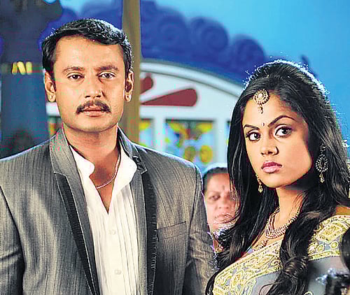 In a dilemma: Darshan, Karthika in the film.