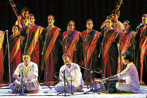enchanting: Gandharva Choir members sing an invocation ahead of the performance.