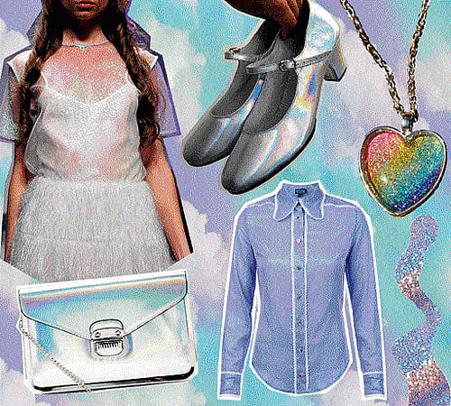 Glitter: Holographic accessories are making a fashion statement.