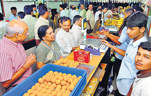 tempting Sweet shops are doing brisk business.