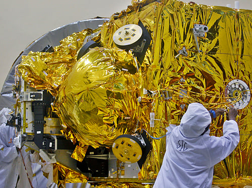 India's Mars satellite mated with rocket. AP Photo