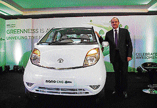 Tata Motor Senior Vice-President (Passenger Vehicles Unit - Commercial) Ankush Arora launches the Nano CNG&#8200;emax.