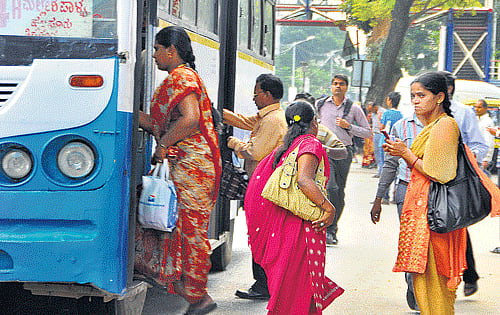 deplorable Women who travel by BMTC buses face all sorts of harrassment.  DH Photo by Janardhan BK
