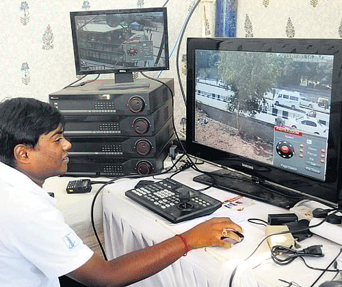 CCTV footage being monitored at the rally venue, on Friday. dh photo