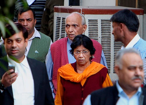 Family members of Nupur Talwar and Rajesh Talwar at the special CBI court in Ghaziabad on Monday. The court convicted the Talwar couple in murder case of their daughter Aarushi and domestic help Hemraj. PTI Photo