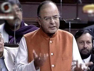Leader of Opposition Arun Jaitley speaks in the Rajya Sabha in New Delhi on Tuesday. PTI