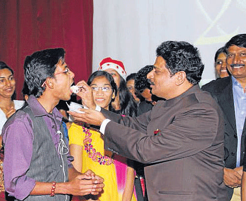 V G Joseph with the students. DHNS