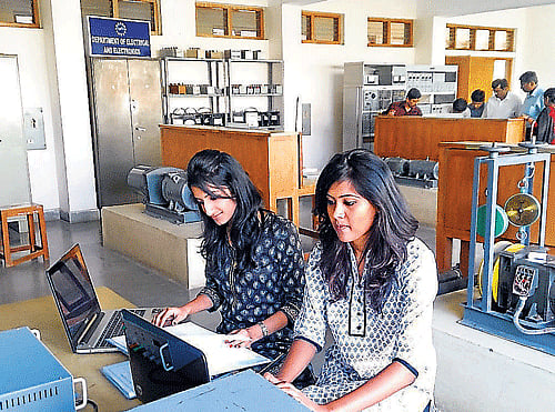 Nithya Shanker (right) and her batchmate Revathy Gopal working on their dissertation. DHNS