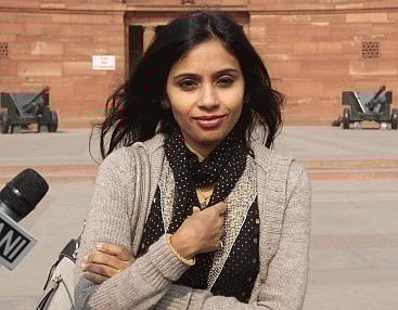 Diplomat Devyani Khobragade at South Block in New Delhi on Saturday. PTI Photo