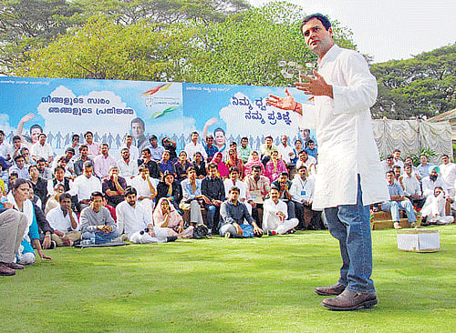 all ears: AICC vice president Rahul Gandhi addresses youth at the Palace Grounds in Bangalore on Saturday.