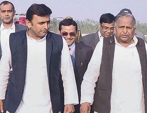 Mulayam Singh Yadav and Akhilesh Yadav / PTI file photo