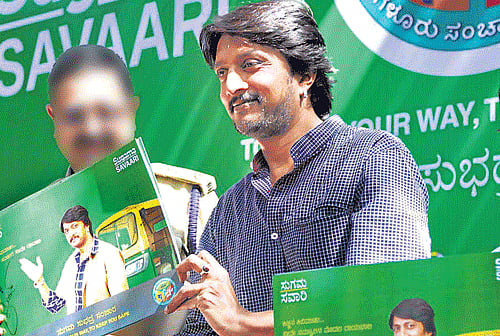 Easy tracking: Actor Sudeep launching the auto app by the Bangalore Traffic Police to rate commuters' experiences  with auto drivers.