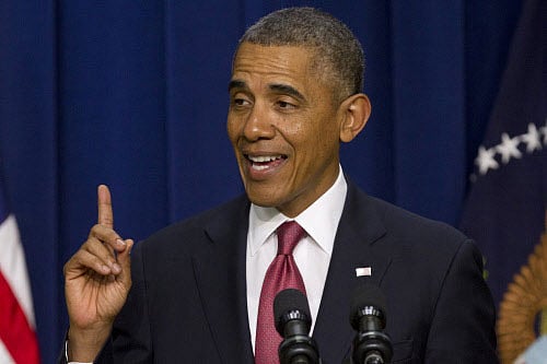 President Barack Obama announces he will nominate Maria Contreras-Sweet, founder and board chairman of a Latino-owned community bank in Los Angeles, to head the Small Business Administration (SBA), Wednesday, Jan. 15, 2014, in the South Court Auditorium of the Eisenhower Executive Office Building on the White House complex in Washington. AP Photo
