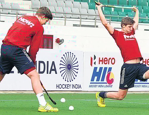 England players train on the eve of their semifinal clash against New Zealand. photo courtesy FIH