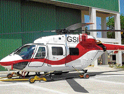Garuda Vasudha-an Advanced Light Helicopter equipped with Heliborne Geophysical Survey System (HGSS) in Bangalore on Wednesday. dh photo