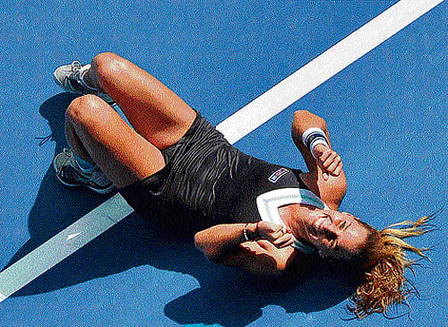 among the stars: Dominika Cibulkova is over the moon after her semifinal win over Agnieszka Radwanska in the Australian Open on Thursday. AP