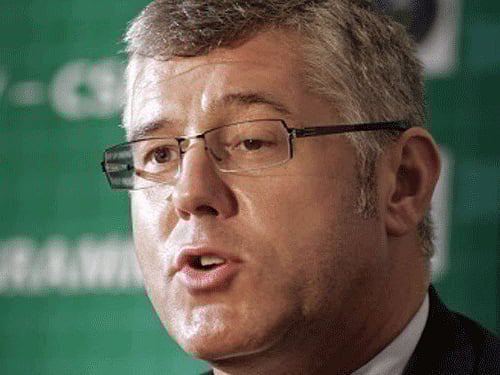 FILE- In this April 12, 2010 file photograph, the them General Motors India Managing Director Karl Slym, speaks during a press conference in Ahmadabad, India.Tata Motors says the Indian company's Managing Director Karl Slym has died Jan.26, 2014 while on a business trip to Bangkok, Thailand.Slym joined Tata Motors in October 2012. (AP Photo