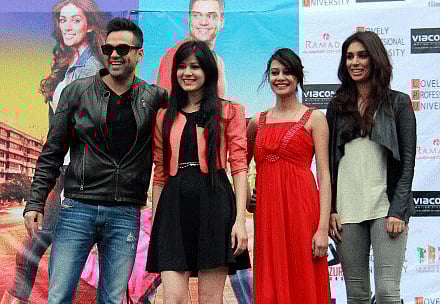 Bollywood actor Abhay Deol and actress Preeti Desai promote their movie "One By Two" in Jalandhar. PTI Photo