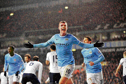 Edin Dzeko celebrates after scoring against Tottenham Hotspur during their English Premier League clash on Wednesday night. AP