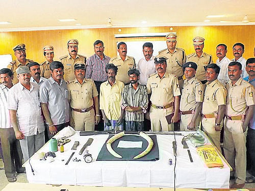The two poachers who were arrested in Biligiri Ranganathaswamy Tiger Reserve, Chamarajanagar district, on Monday. DH PHOTO