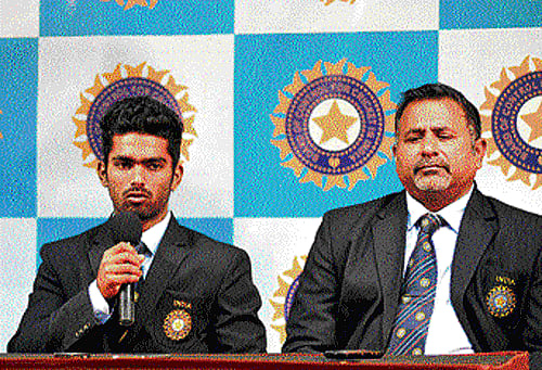 speaking their mind Indian U-19 skipper Vijay Zol (left) and coach Bharath Arun address the media in Bangalore on Friday. DH Photo