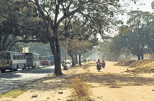 problematic: Even when there is no traffic on the main road, motorists use the footpath near Jayamahal Extension.